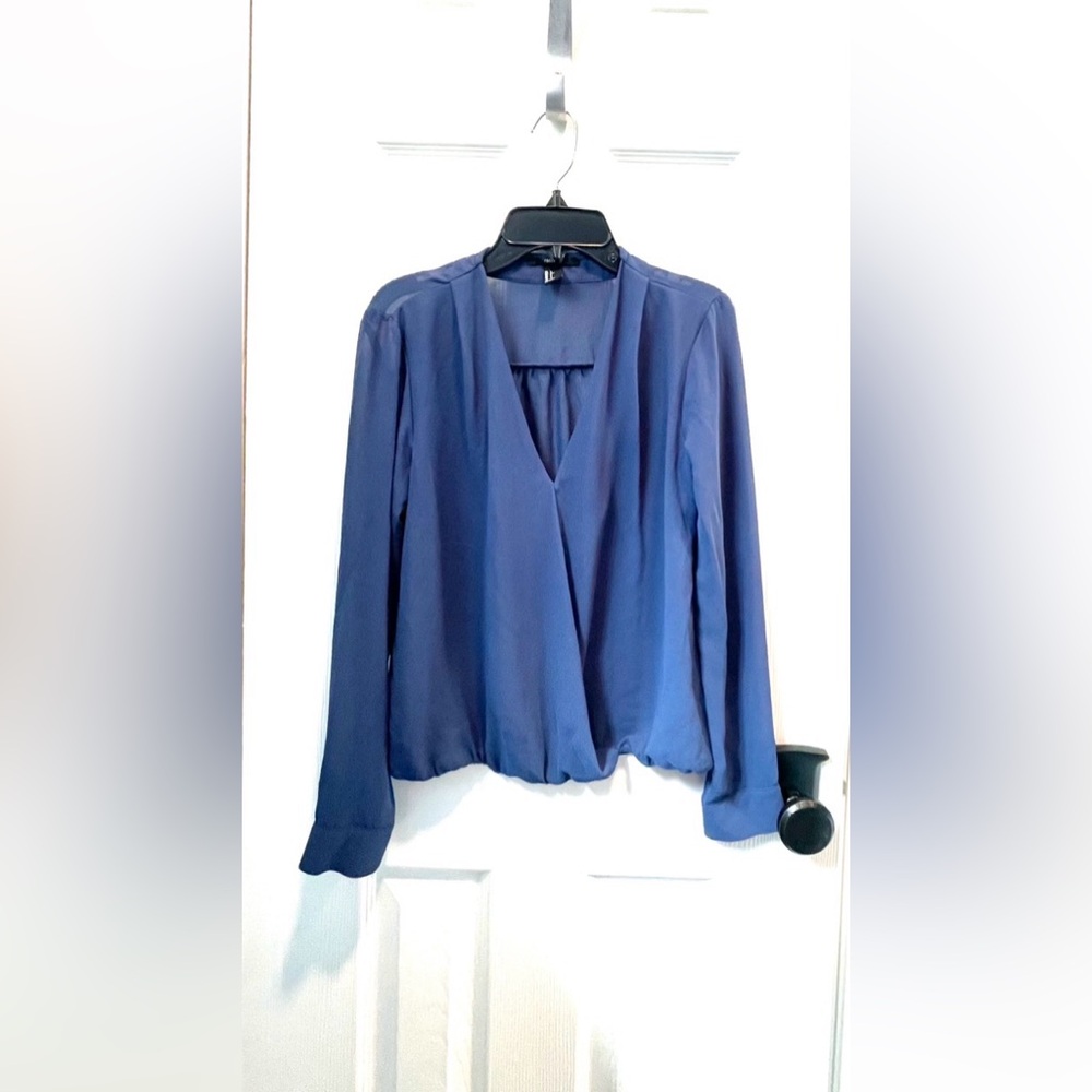 Cute Blue V-Neck Long Sleeve Women's Blouse Forever 21